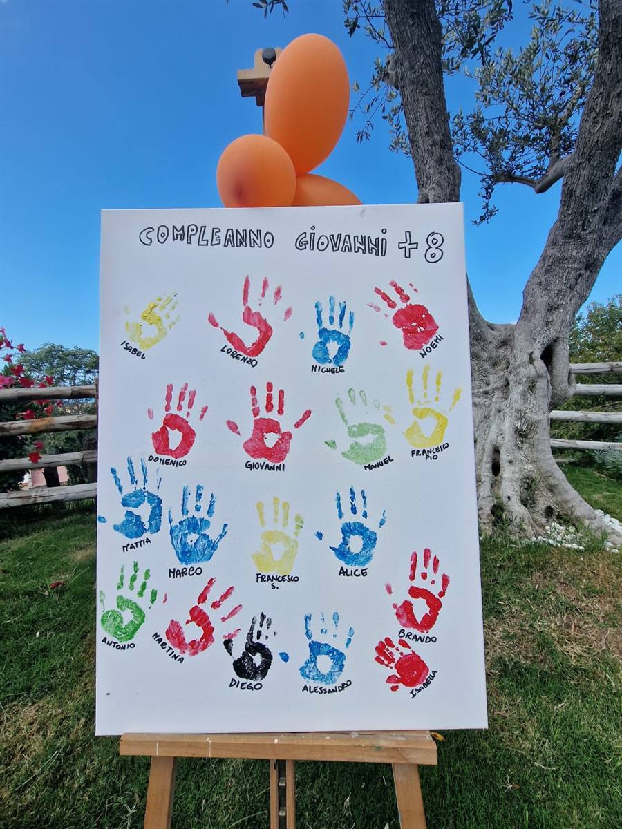 Quadro delle impronte colorate dei bambini a una festa di compleanno
